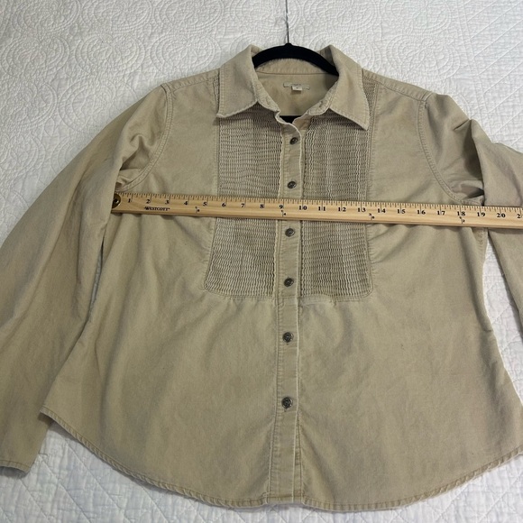 J. Jill Tan Corduroy Button Up with Ruching. Size Medium. - Picture 4 of 6